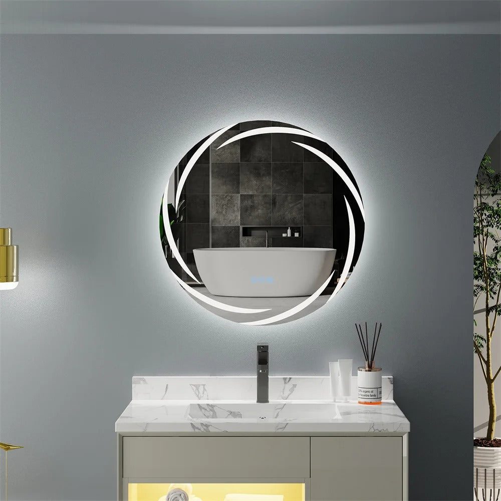 Round LED Bathroom Mirror with Anti-Fog, Dimmable Lighting, and Touch Controls - Bluetooth Mirrors | LightMirror.in Round LED Bathroom Mirror with Anti-Fog, Dimmable Lighting, and Touch Controls - Bluetooth Mirrors | LightMirror.in