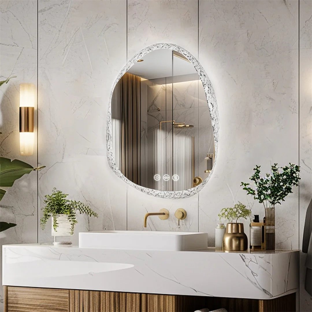 Irregular LED Bathroom Mirror with Touch Sensor, Anti-Fog, and Backlit Lighting - Bluetooth Mirrors | LightMirror.in Irregular LED Bathroom Mirror with Touch Sensor, Anti-Fog, and Backlit Lighting - Bluetooth Mirrors | LightMirror.in