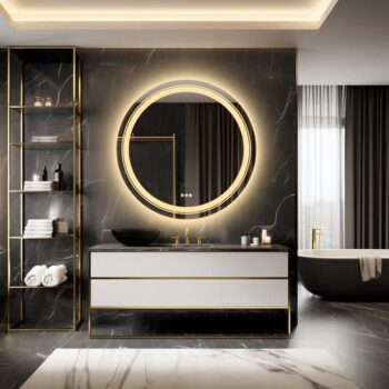 Frameless LED Bathroom Mirror with Dual Lighting, Anti-Fog, and Touch Controls – Modern Round Design - Bluetooth Mirrors | Li