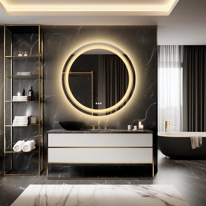 Frameless LED Bathroom Mirror with Dual Lighting, Anti-Fog, and Touch Controls – Modern Round Design - Bluetooth Mirrors | Li Frameless LED Bathroom Mirror with Dual Lighting, Anti-Fog, and Touch Controls – Modern Round Design - Bluetooth Mirrors | Li