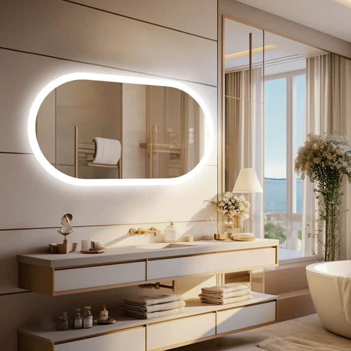 LED mirrors installed on uneven walls with adjustments for a perfect fit. LED mirrors installed on uneven walls with adjustments for a perfect fit.