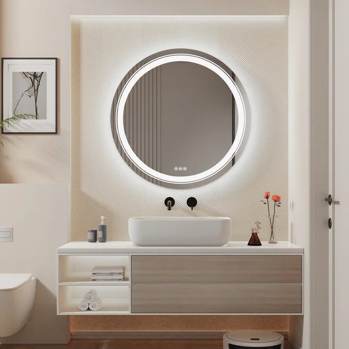 Frameless LED Bathroom Mirror with Dual Lighting, Anti-Fog, and Touch Controls – Modern Round Design - Bluetooth Mirrors | Li Frameless LED Bathroom Mirror with Dual Lighting, Anti-Fog, and Touch Controls – Modern Round Design - Bluetooth Mirrors | Li