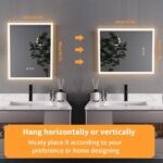20×30 Inch Rectangular LED Bathroom Mirror – Anti-Fog, Dimmable, and Touch Controls