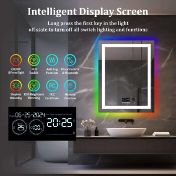 Smart RGB LED Bathroom Mirror with Bluetooth Speaker, Anti-Fog, and Dimmable Lighting - Uncategorized | LightMirror.in