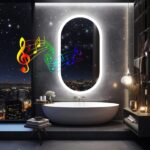 Modern Oval LED Bathroom Mirror with Bluetooth Speaker, Anti-Fog, and Touch-Sensor Lighting