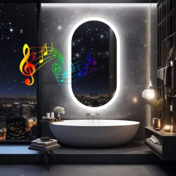Modern Oval LED Bathroom Mirror with Bluetooth Speaker, Anti-Fog, and Touch-Sensor Lighting