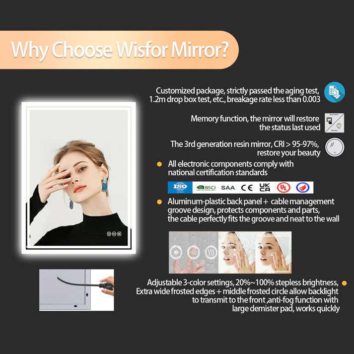 Super Bright LED Bathroom Backlit Mirror – Anti-Fog, Dimmable, and Touch Controls - Uncategorized | LightMirror.in Super Bright LED Bathroom Backlit Mirror – Anti-Fog, Dimmable, and Touch Controls - Uncategorized | LightMirror.in