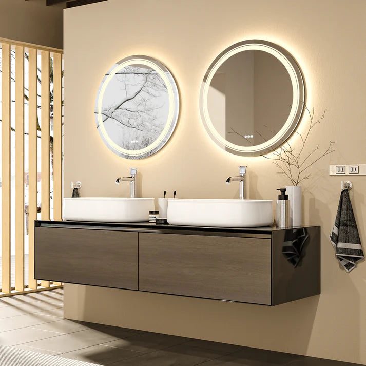 Frameless LED Bathroom Mirror with Dual Lighting, Anti-Fog, and Touch Controls – Modern Round Design - Bluetooth Mirrors | Li Frameless LED Bathroom Mirror with Dual Lighting, Anti-Fog, and Touch Controls – Modern Round Design - Bluetooth Mirrors | Li