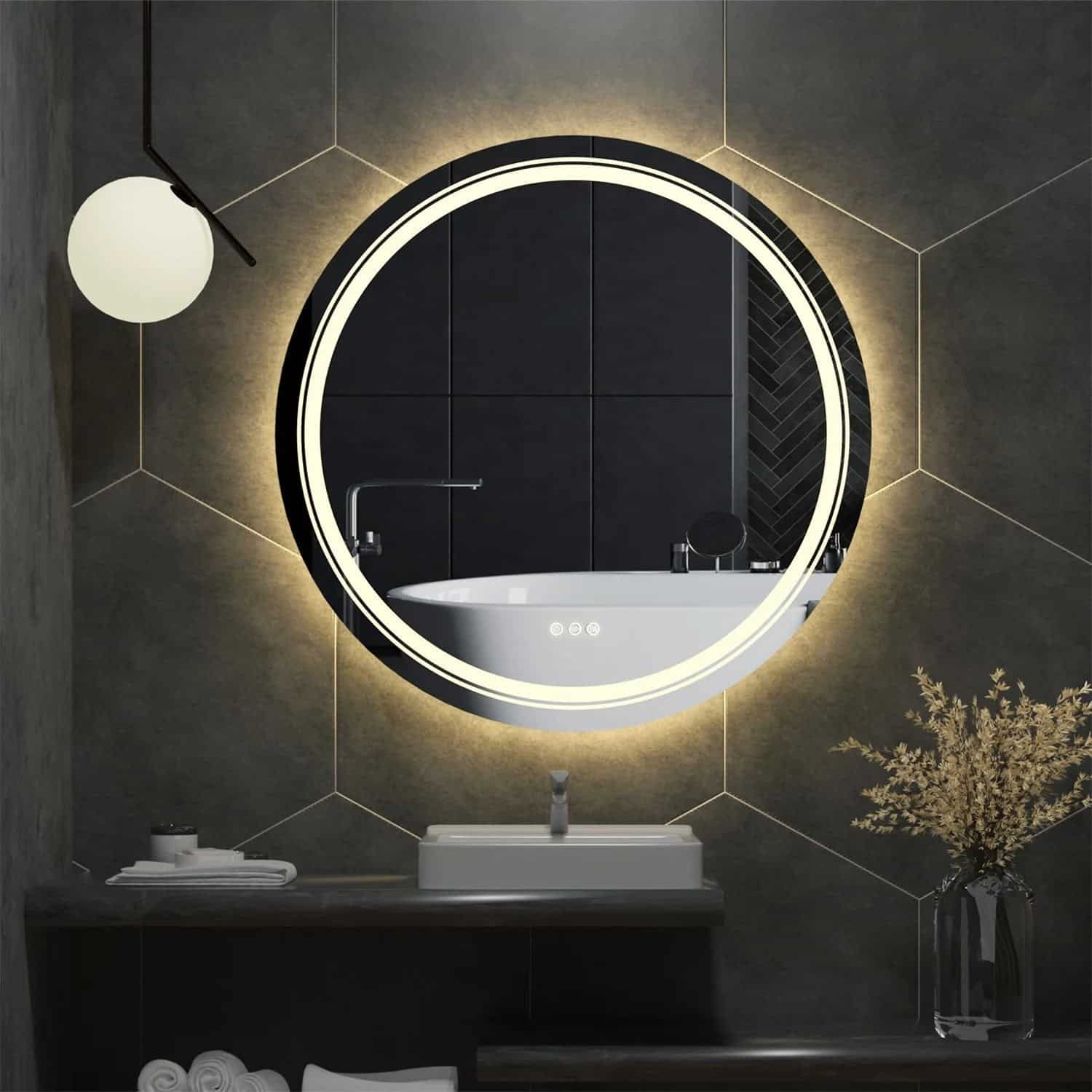 Extra Large 90cm Round Double Light LED Smart Bathroom Illumination Mirror, Wall Mounted, Anti-Fog - Uncategorized | LightMir Extra Large 90cm Round Double Light LED Smart Bathroom Illumination Mirror, Wall Mounted, Anti-Fog - Uncategorized | LightMir