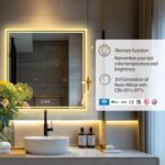 Square Illuminated Bathroom Mirror – Anti-Fog, Dimmable, and Touch Controls