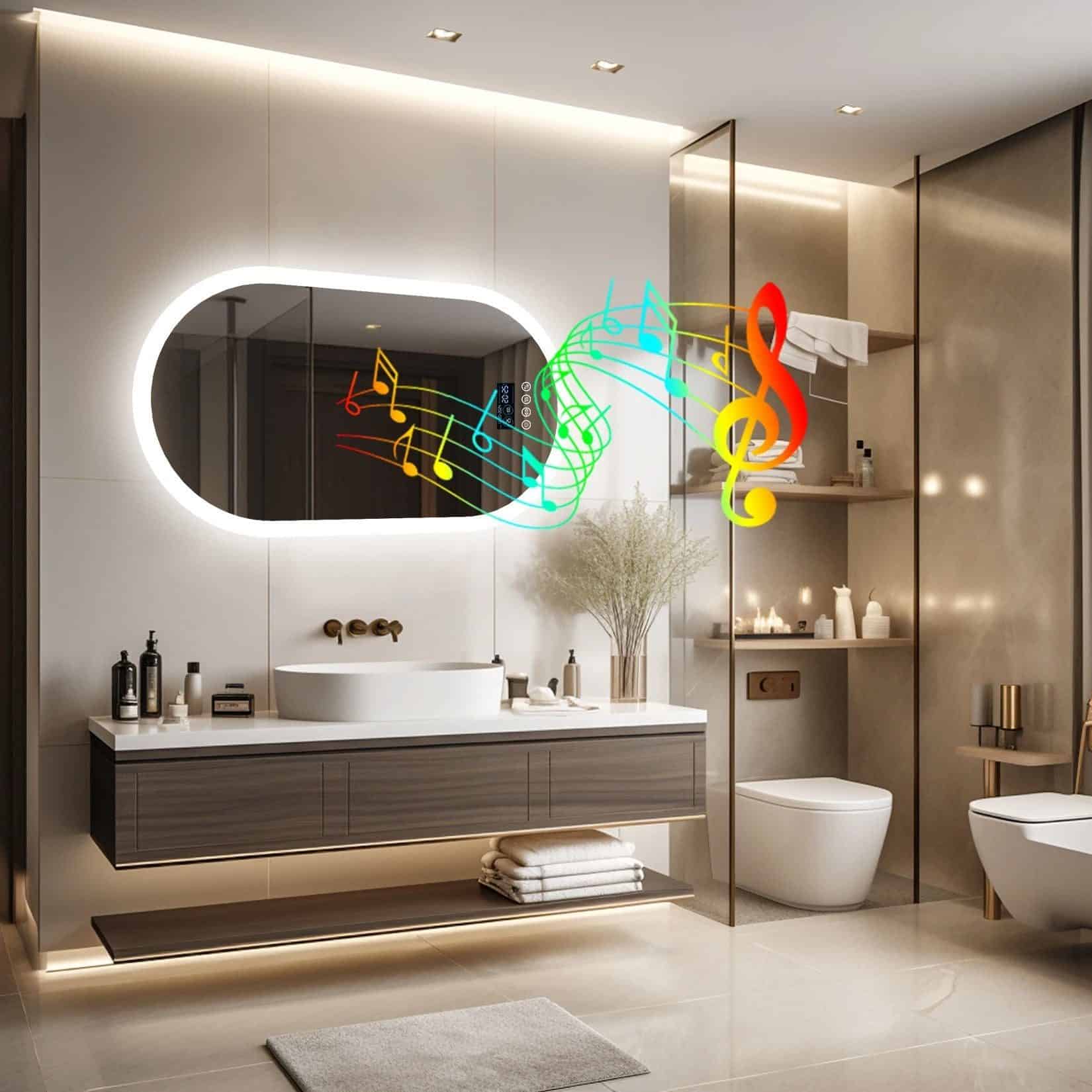 Modern Oval LED Bathroom Mirror with Bluetooth Speaker, Anti-Fog, and Touch-Sensor Lighting - Bluetooth Mirrors | LightMirror Modern Oval LED Bathroom Mirror with Bluetooth Speaker, Anti-Fog, and Touch-Sensor Lighting - Bluetooth Mirrors | LightMirror