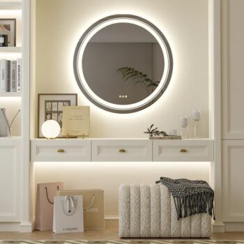 Frameless LED Bathroom Mirror with Dual Lighting, Anti-Fog, and Touch Controls – Modern Round Design