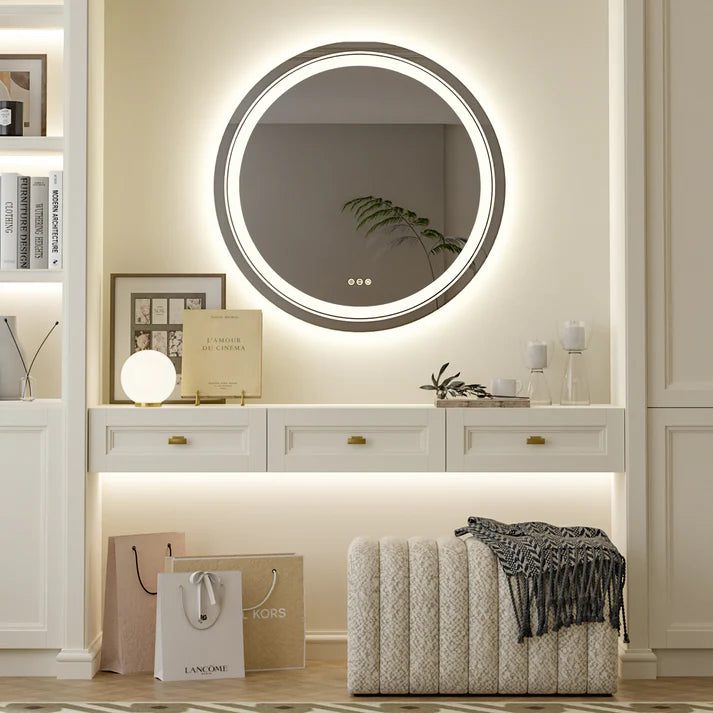 Frameless LED Bathroom Mirror with Dual Lighting, Anti-Fog, and Touch Controls – Modern Round Design Frameless LED Bathroom Mirror with Dual Lighting, Anti-Fog, and Touch Controls – Modern Round Design