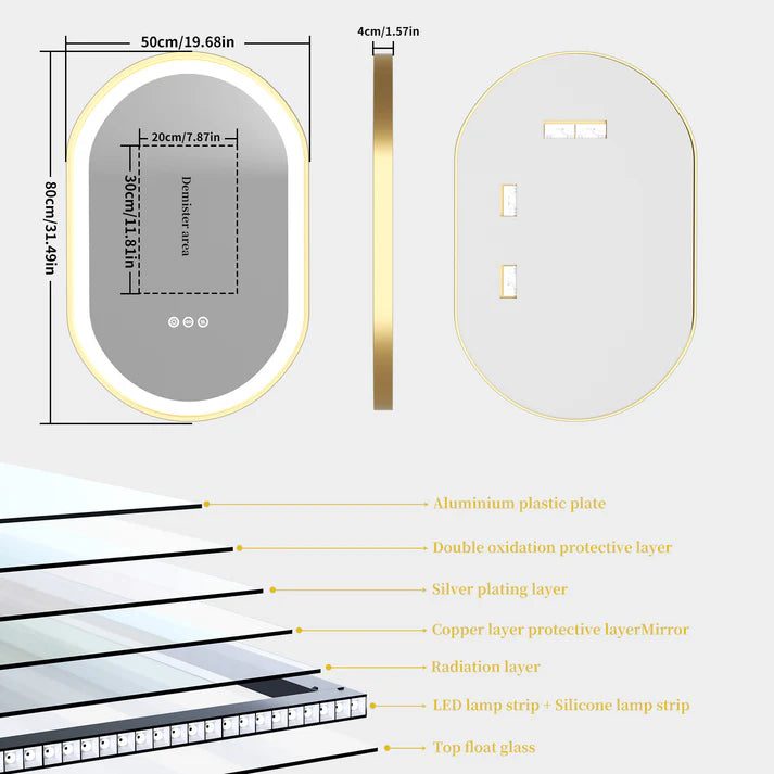 Frontlit Oval LED Illuminated Bathroom Mirror with Frame and Anti-Fog - Bluetooth Mirrors | LightMirror.in Frontlit Oval LED Illuminated Bathroom Mirror with Frame and Anti-Fog - Bluetooth Mirrors | LightMirror.in