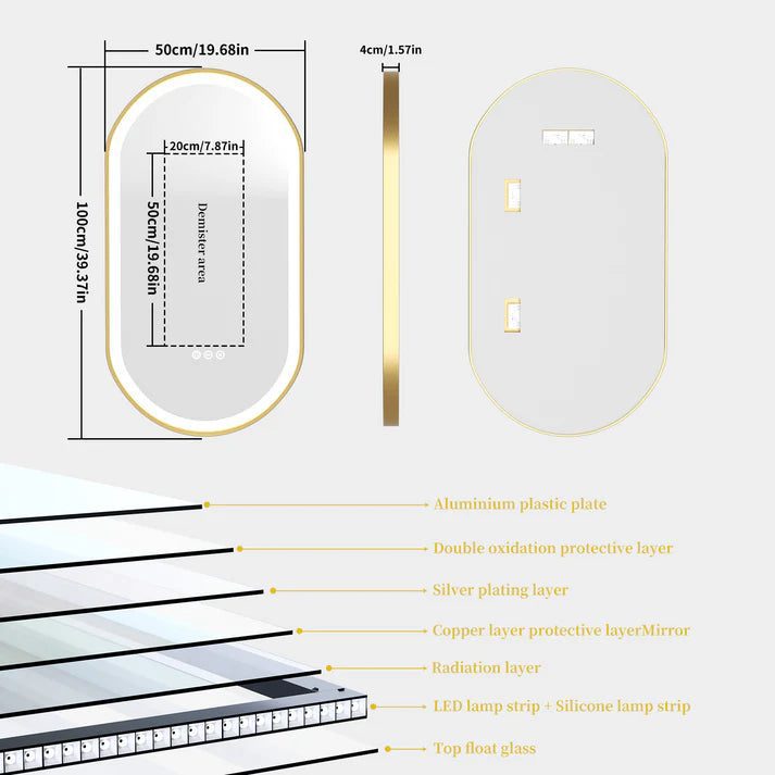 Frontlit Oval LED Illuminated Bathroom Mirror with Frame and Anti-Fog - Bluetooth Mirrors | LightMirror.in Frontlit Oval LED Illuminated Bathroom Mirror with Frame and Anti-Fog - Bluetooth Mirrors | LightMirror.in