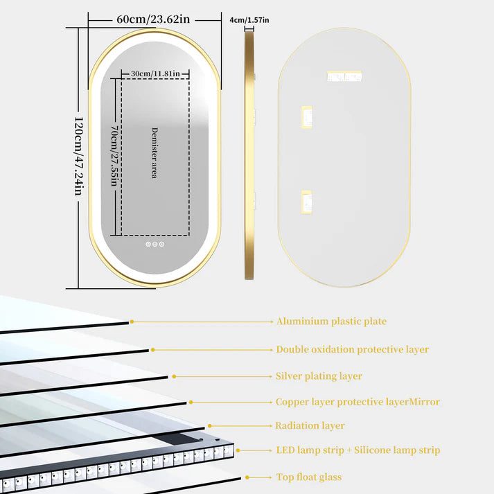 Frontlit Oval LED Illuminated Bathroom Mirror with Frame and Anti-Fog - Bluetooth Mirrors | LightMirror.in Frontlit Oval LED Illuminated Bathroom Mirror with Frame and Anti-Fog - Bluetooth Mirrors | LightMirror.in