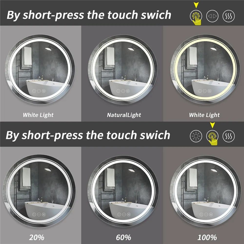 Frameless LED Bathroom Mirror with Dual Lighting, Anti-Fog, and Touch Controls – Modern Round Design - Bluetooth Mirrors | Li Frameless LED Bathroom Mirror with Dual Lighting, Anti-Fog, and Touch Controls – Modern Round Design - Bluetooth Mirrors | Li
