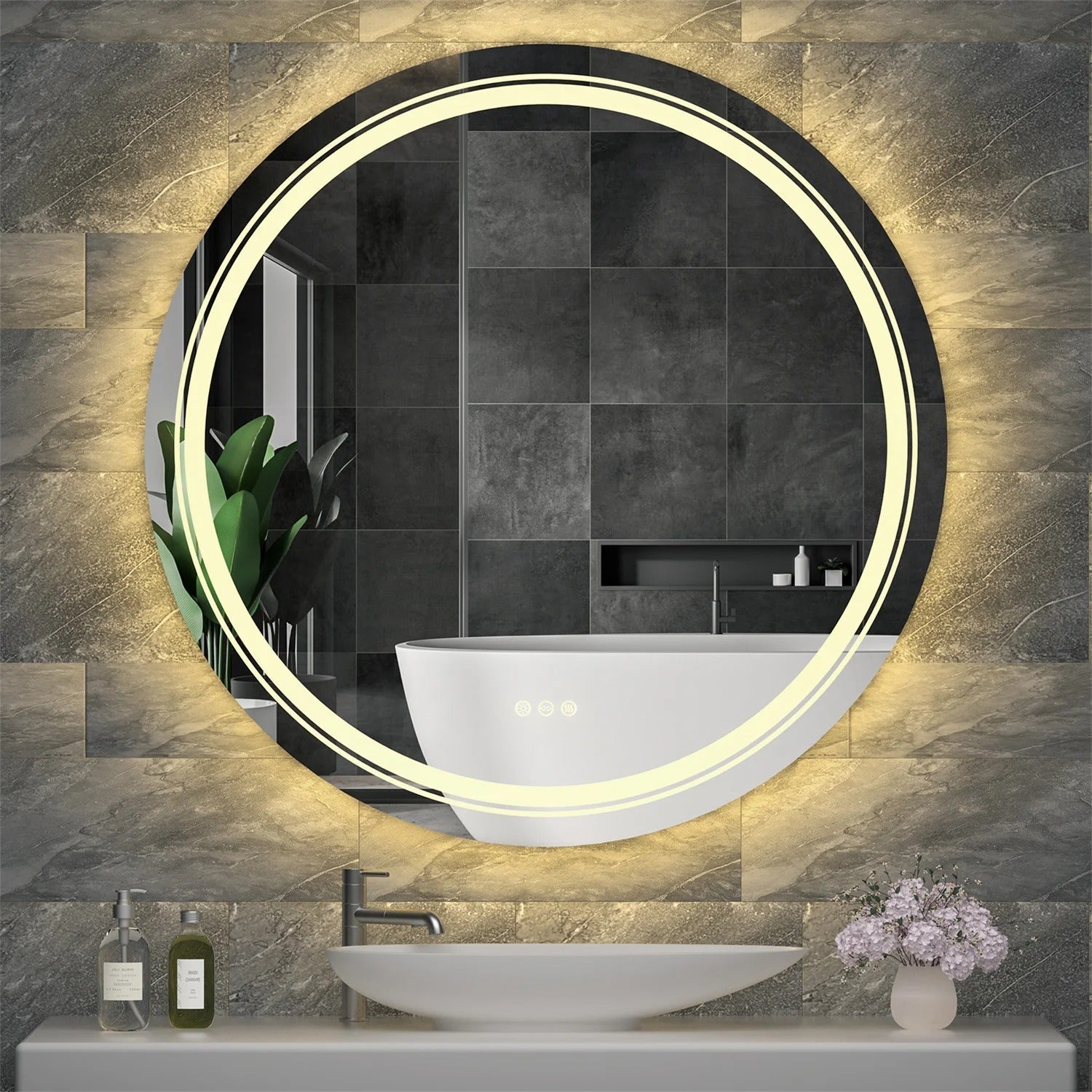 Extra Large 90cm Round Double Light LED Smart Bathroom Illumination Mirror, Wall Mounted, Anti-Fog - Uncategorized | LightMir Extra Large 90cm Round Double Light LED Smart Bathroom Illumination Mirror, Wall Mounted, Anti-Fog - Uncategorized | LightMir