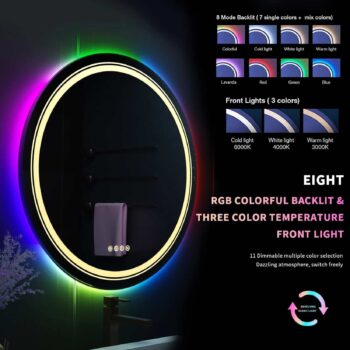 Spectrum Glow Round LED Bathroom Mirror – RGB Backlit, Anti-Fog, and Touch Controls - RGB Light | LightMirror.in
