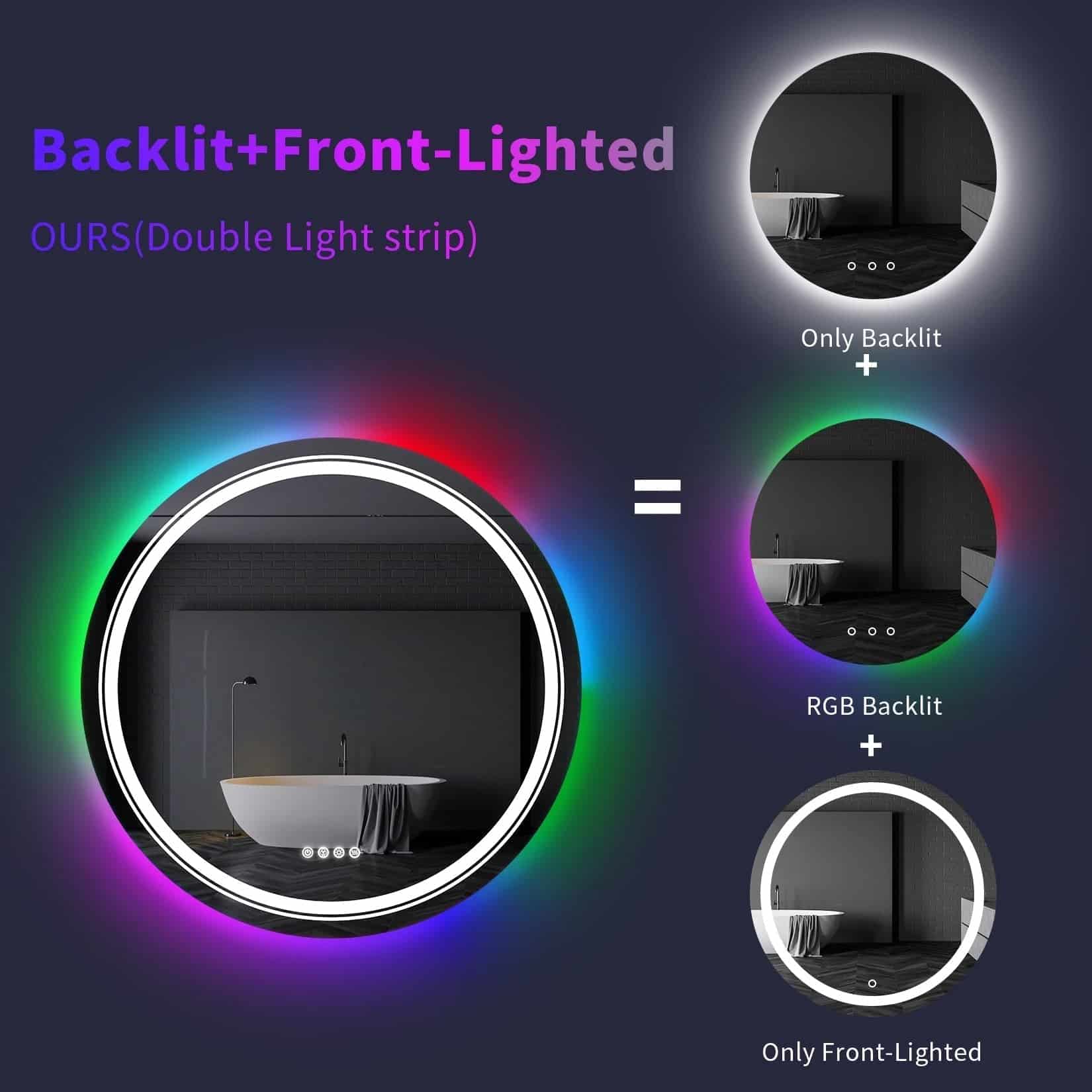 Spectrum Glow Round LED Bathroom Mirror – RGB Backlit, Anti-Fog, and Touch Controls - RGB Light | LightMirror.in Spectrum Glow Round LED Bathroom Mirror – RGB Backlit, Anti-Fog, and Touch Controls - RGB Light | LightMirror.in