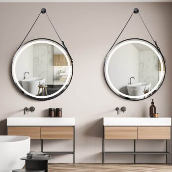 Radiant Halo Frame Round Mirror with Anti-Fog, Dimmable Lighting, and Touch Controls With Rope