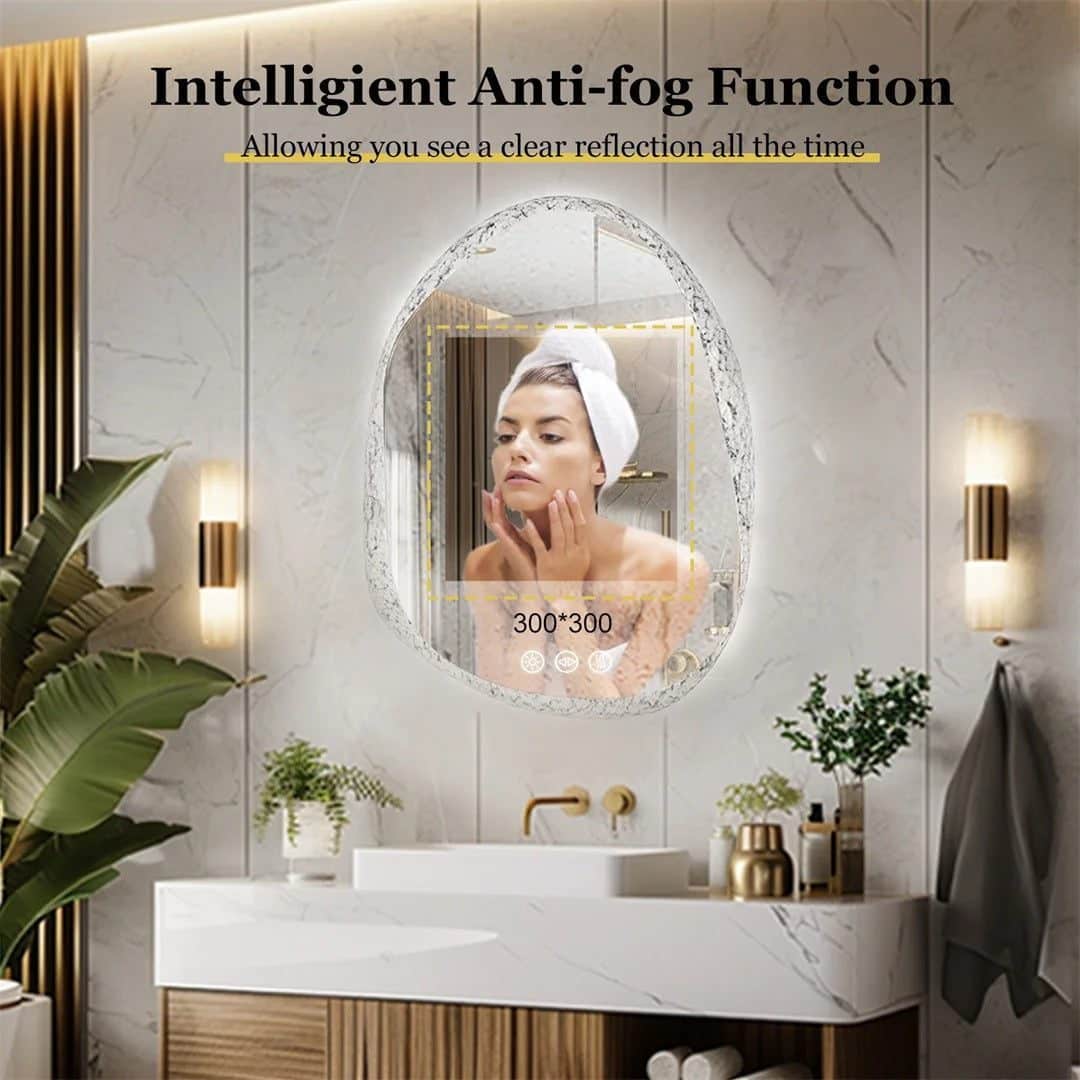 Irregular LED Bathroom Mirror with Touch Sensor, Anti-Fog, and Backlit Lighting - Bluetooth Mirrors | LightMirror.in Irregular LED Bathroom Mirror with Touch Sensor, Anti-Fog, and Backlit Lighting - Bluetooth Mirrors | LightMirror.in