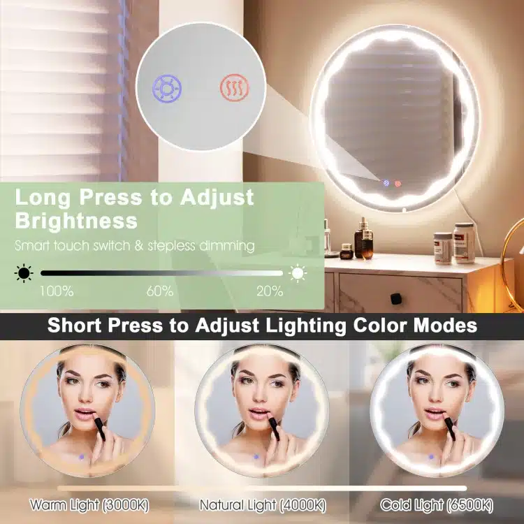 Alcott Round LED Mirror | Touch Dimmable 3-Light Vanity - Bathroom Mirror | LightMirror.in Alcott Round LED Mirror | Touch Dimmable 3-Light Vanity - Bathroom Mirror | LightMirror.in