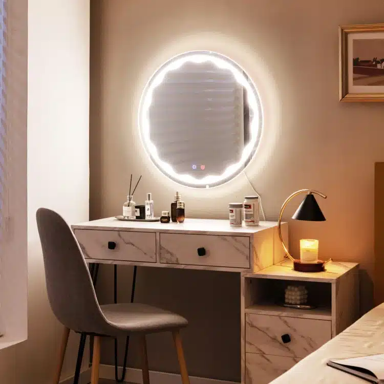 Alcott Round LED Mirror | Touch Dimmable 3-Light Vanity - Bathroom Mirror | LightMirror.in Alcott Round LED Mirror | Touch Dimmable 3-Light Vanity - Bathroom Mirror | LightMirror.in