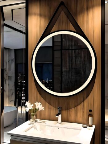 Round Hanging LED Metal Belt Mirror - Black, Gold, Rose Gold,Silver - Framed LED Mirror | LightMirror.in