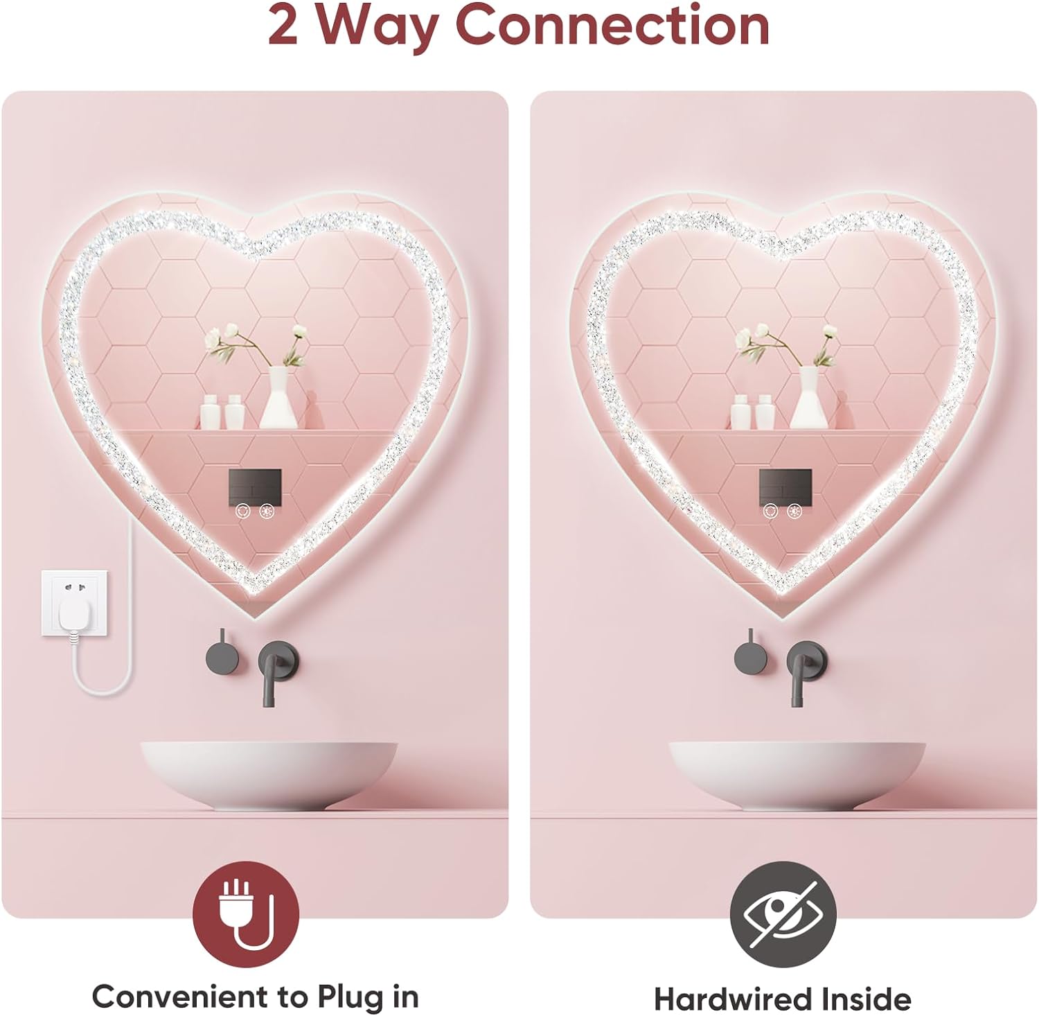 Casmer Crystal Heart 3-Color LED Mirror - Crystal Diamond Mirror | LightMirror.in Casmer Crystal Heart 3-Color LED Mirror - Crystal Diamond Mirror | LightMirror.in