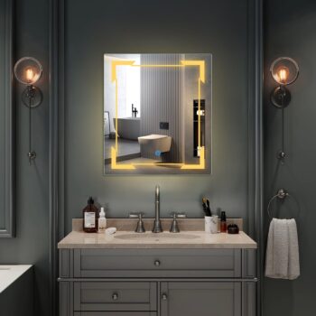 Cutedgecornerglowledmirrorforbathroom Warmwhitelight Rectangular 1.jpeg | LightMirror.in
