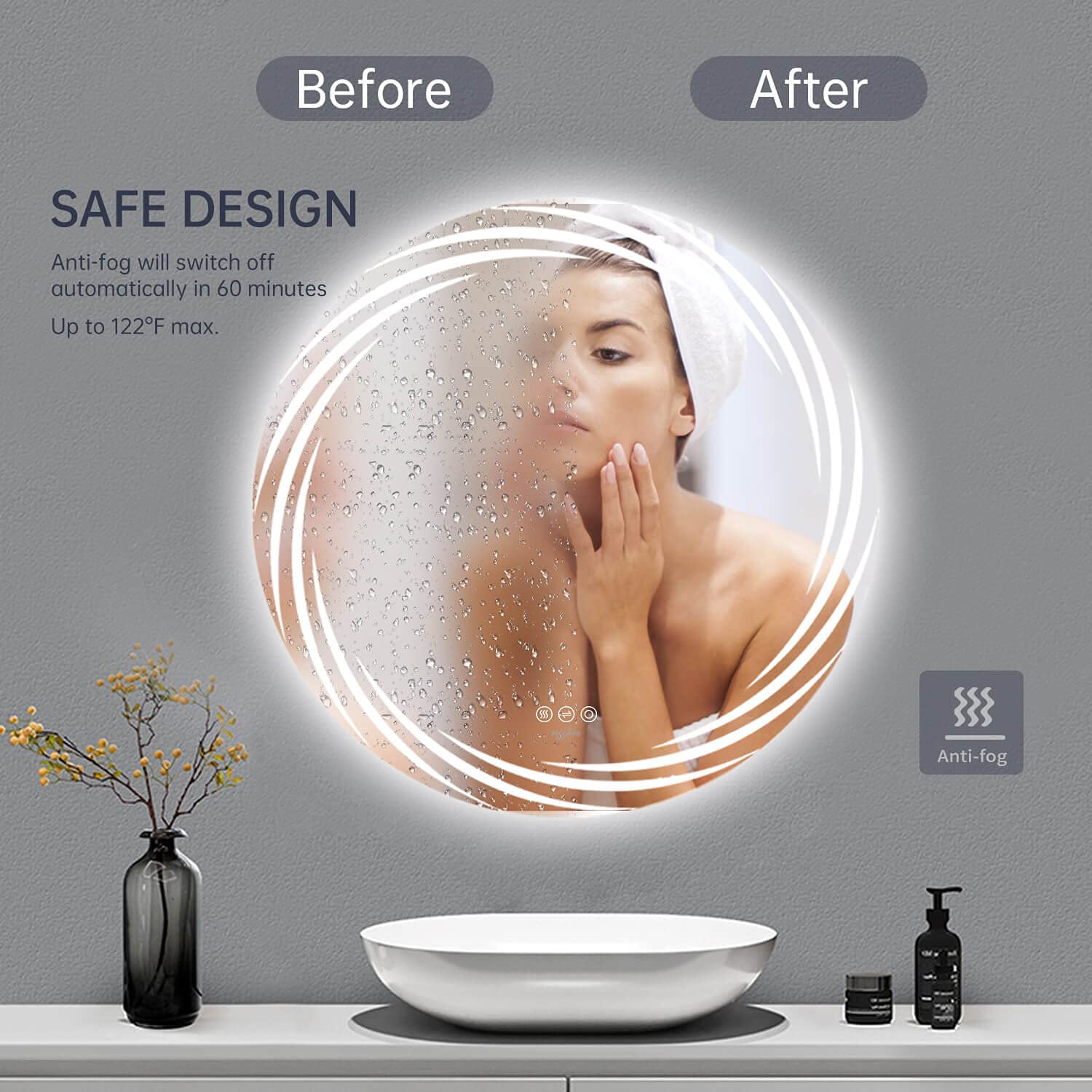 A stylish bathroom mirror enhancing the bathroom decor. A stylish bathroom mirror enhancing the bathroom decor.