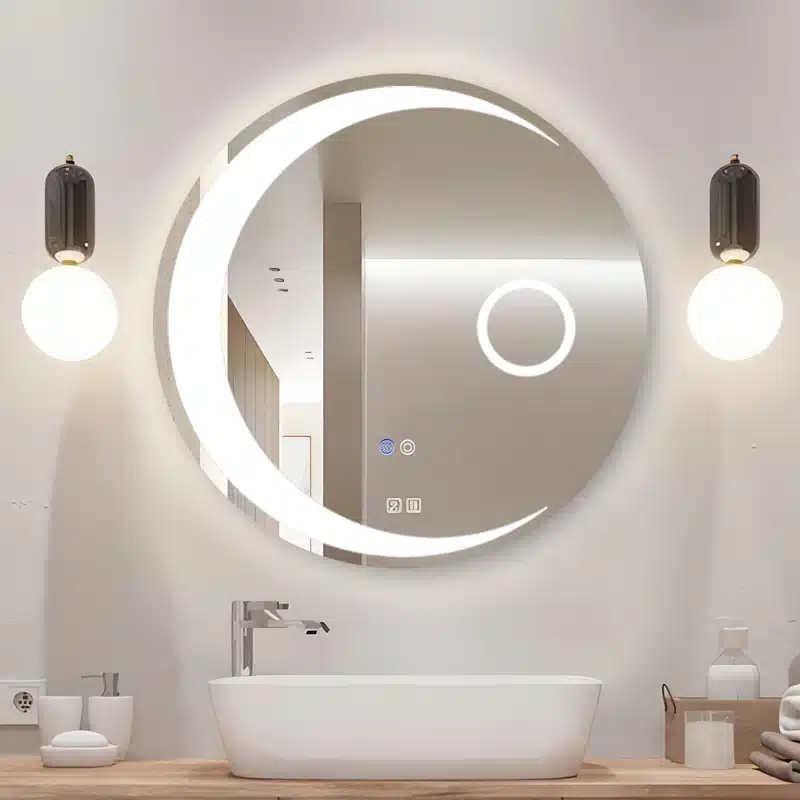 Modern Circular LED Mirror with Ambient Ring Illumination Modern Circular LED Mirror with Ambient Ring Illumination