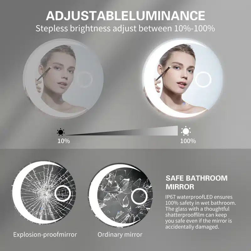 Franciska Round LED Mirror | 3-Light Dimmable Wall Vanity - Bathroom Mirror | LightMirror.in Franciska Round LED Mirror | 3-Light Dimmable Wall Vanity - Bathroom Mirror | LightMirror.in
