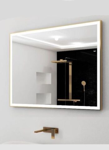 Golden LED Light Mirror with Warm White Lights – Modern Premium Design by LIGHTMIRROR.IN