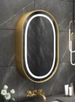 OvalGlow Gold LED Mirror Cabinet | Solid Wood | Lightmirror.in