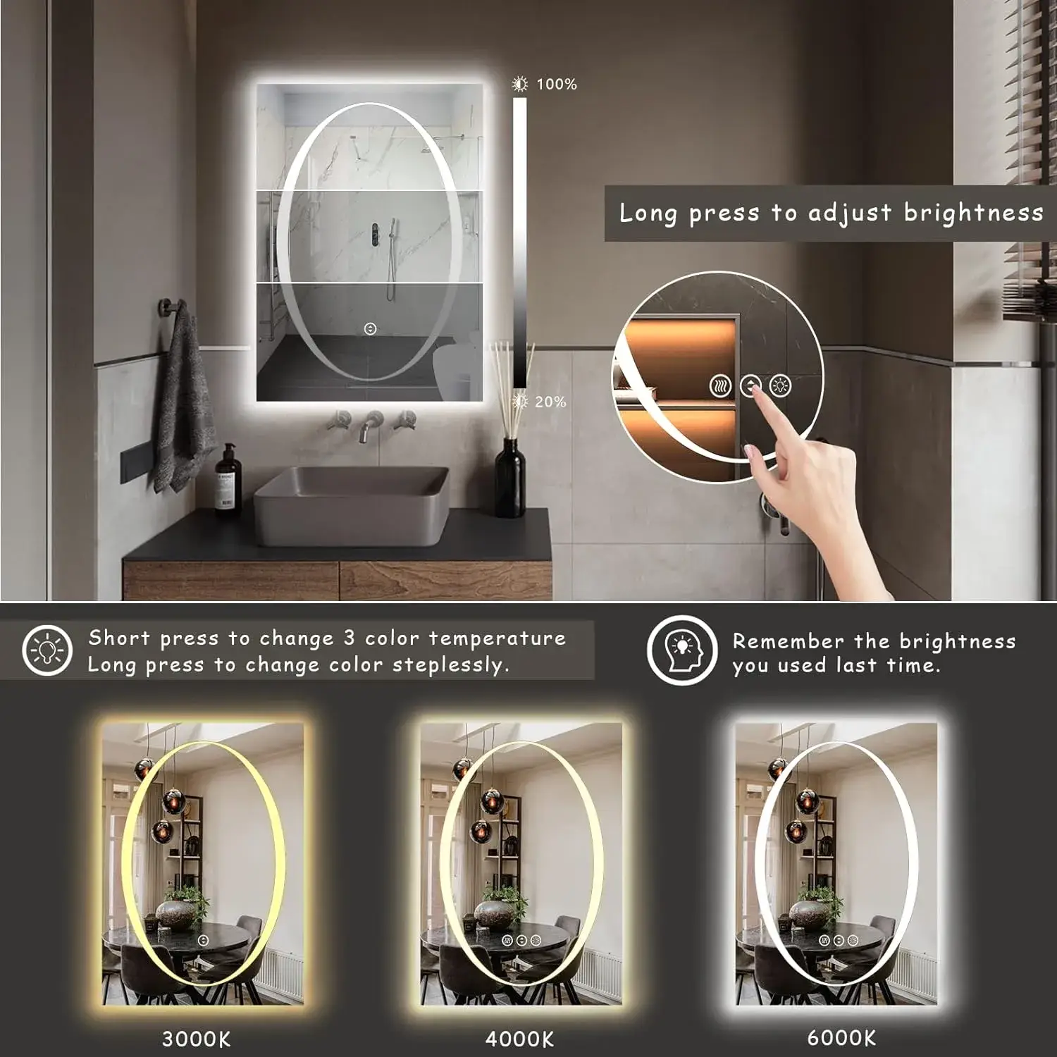 Holton Luminova Oval LED Mirror | 3 Light Settings - light mirror | LightMirror.in Holton Luminova Oval LED Mirror | 3 Light Settings - light mirror | LightMirror.in