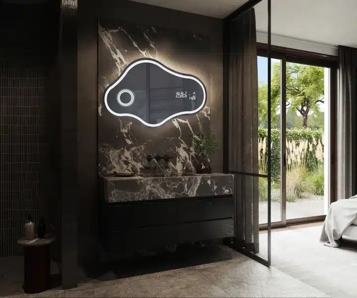 Artistic Pebble Shape LED Mirror with Ambient Lighting Artistic Pebble Shape LED Mirror with Ambient Lighting