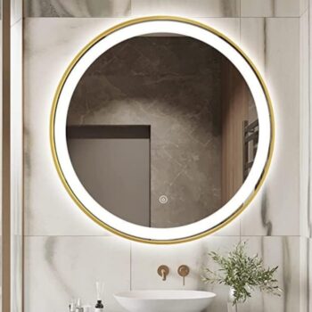 Keuna Gold Metal Framed Round LED Mirror - Dimmable Vanity Mirror - Framed LED Mirror | LightMirror.in