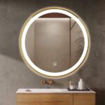 Keuna Gold Metal Framed Round LED Mirror – Dimmable Vanity Mirror