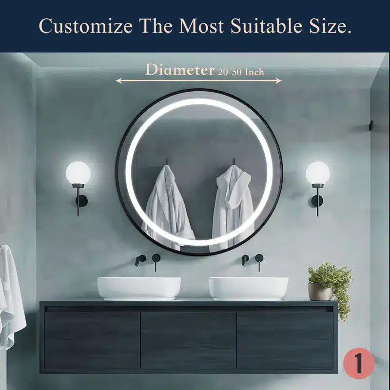 Keuna Round LED Mirror | Metal Frame | Dimmable - Framed LED Mirror | LightMirror.in Keuna Round LED Mirror | Metal Frame | Dimmable - Framed LED Mirror | LightMirror.in