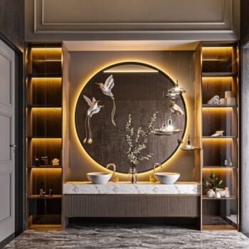 Keuna Wood Framed Round Backlit 3-Color LED Mirror