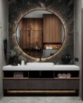 Keuna Wood Framed Round Backlit 3-Color LED Mirror
