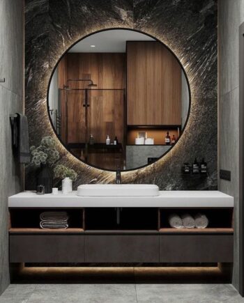 Keuna Wood Framed Round Backlit 3-Color LED Mirror - Bathroom Mirror | LightMirror.in