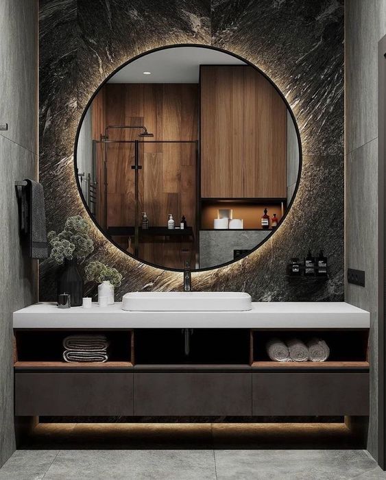 Keuna Wood Framed Round Backlit 3-Color LED Mirror - Bathroom Mirror | LightMirror.in Keuna Wood Framed Round Backlit 3-Color LED Mirror - Bathroom Mirror | LightMirror.in