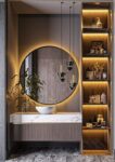 Keuna Wood Framed Round Backlit 3-Color LED Mirror