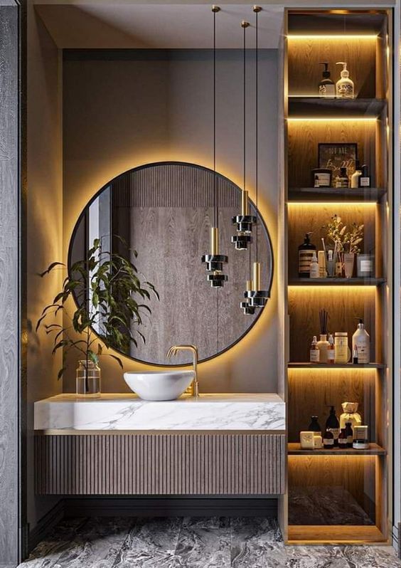 Keuna Wood Framed Round Backlit 3-Color LED Mirror - Bathroom Mirror | LightMirror.in Keuna Wood Framed Round Backlit 3-Color LED Mirror - Bathroom Mirror | LightMirror.in