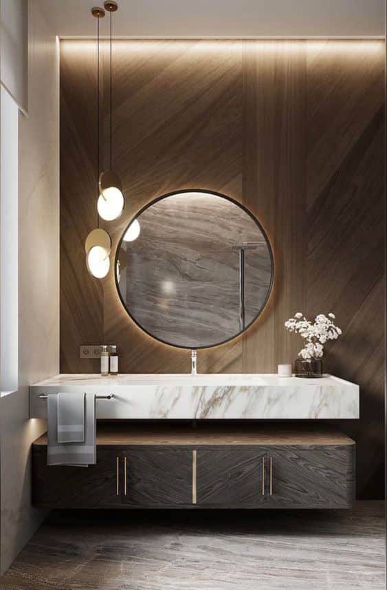 Keuna Wood Framed Round Backlit 3-Color LED Mirror - Bathroom Mirror | LightMirror.in Keuna Wood Framed Round Backlit 3-Color LED Mirror - Bathroom Mirror | LightMirror.in