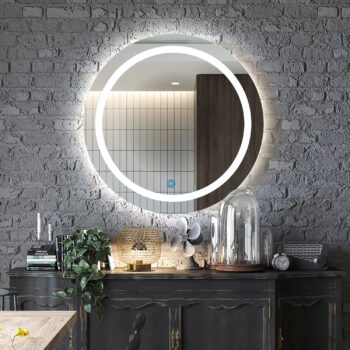 Twin Border Moon Disc LED Bathroom Mirror - Natural White Light - Round