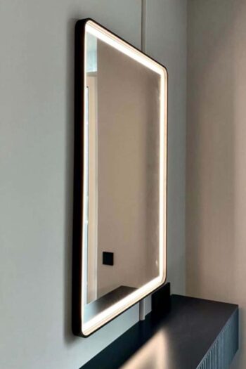 Black LED Light Mirror with White Lights – Modern Premium Design by LIGHTMIRROR.IN